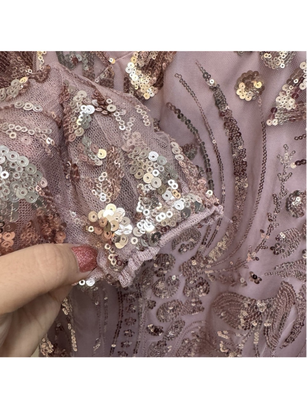 Adrianna Papell Pink Sequin Blouson Sleeve Sheath Cocktail Dress Wedding - Picture 4 of 9